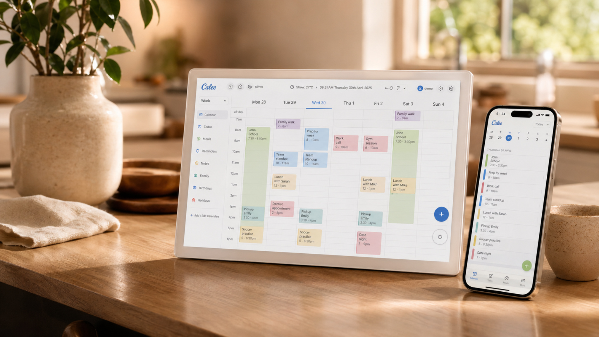 Calee family command centre in a bright home